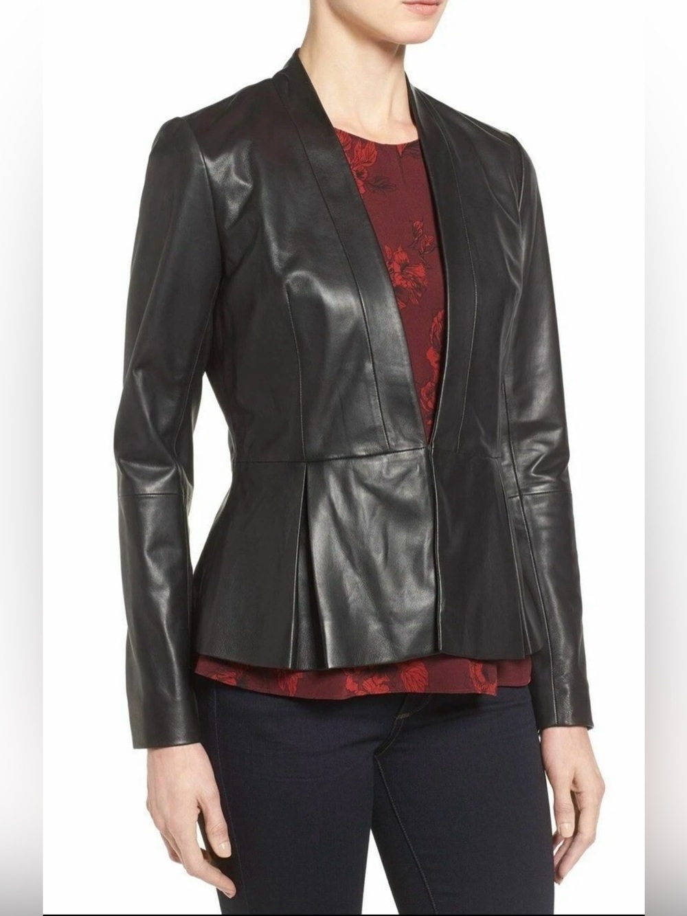 Hal Rubenstein 100% Genuine Leather Black Leather Zip-Front Women's Jacket